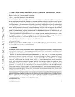 Privacy-Utility-Bias Trade-offs for Privacy-Preserving Recommender Systems