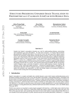 Structure-Preserving Unpaired Image Translation to Photometrically Calibrate JunoCam with Hubble Data
