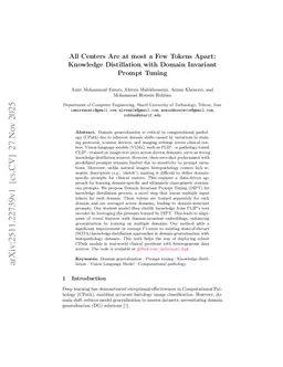 All Centers Are at most a Few Tokens Apart: Knowledge Distillation with Domain Invariant Prompt Tuning