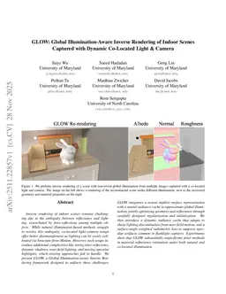 GLOW: Global Illumination-Aware Inverse Rendering of Indoor Scenes Captured with Dynamic Co-Located Light & Camera