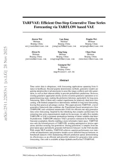 TARFVAE: Efficient One-Step Generative Time Series Forecasting via TARFLOW based VAE