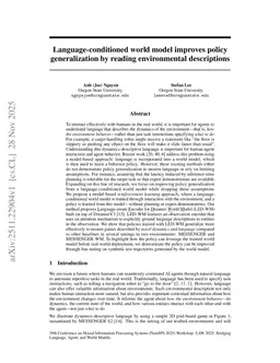 Language-conditioned world model improves policy generalization by reading environmental descriptions