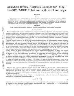 Analytical Inverse Kinematic Solution for "Moz1" NonSRS 7-DOF Robot arm with novel arm angle
