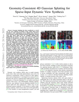 Geometry-Consistent 4D Gaussian Splatting for Sparse-Input Dynamic View Synthesis