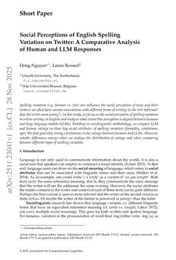 Social Perceptions of English Spelling Variation on Twitter: A Comparative Analysis of Human and LLM Responses