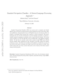 Standard Occupation Classifier -- A Natural Language Processing Approach