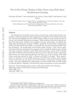 Peer-to-Peer Energy Trading in Dairy Farms using Multi-Agent Reinforcement Learning