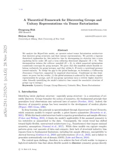 A Theoretical Framework for Discovering Groups and Unitary Representations via Tensor Factorization