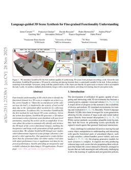 Language-guided 3D scene synthesis for fine-grained functionality understanding