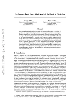 An Improved and Generalised Analysis for Spectral Clustering