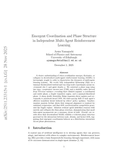 Emergent Coordination and Phase Structure in Independent Multi-Agent Reinforcement Learning