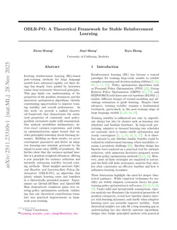 OBLR-PO: A Theoretical Framework for Stable Reinforcement Learning