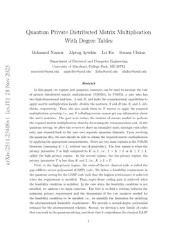 Quantum Private Distributed Matrix Multiplication With Degree Tables