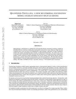 Quantized-Tinyllava: a new multimodal foundation model enables efficient split learning