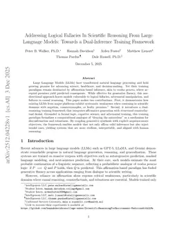 Addressing Logical Fallacies In Scientific Reasoning From Large Language Models: Towards a Dual-Inference Training Framework