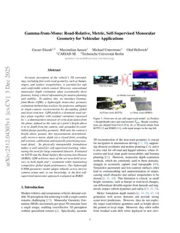 Gamma-from-Mono: Road-Relative, Metric, Self-Supervised Monocular Geometry for Vehicular Applications