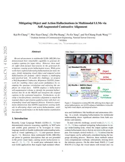 Mitigating Object and Action Hallucinations in Multimodal LLMs via Self-Augmented Contrastive Alignment