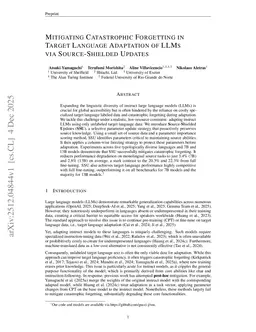 Mitigating Catastrophic Forgetting in Target Language Adaptation of LLMs via Source-Shielded Updates