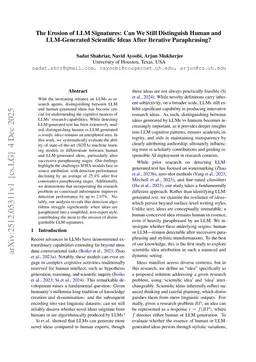 The Erosion of LLM Signatures: Can We Still Distinguish Human and LLM-Generated Scientific Ideas After Iterative Paraphrasing?