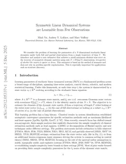 Symmetric Linear Dynamical Systems are Learnable from Few Observations