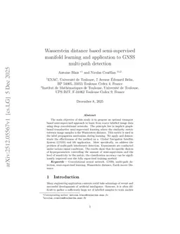 Wasserstein distance based semi-supervised manifold learning and application to GNSS multi-path detection