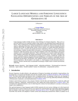 Large Language Models and Forensic Linguistics: Navigating Opportunities and Threats in the Age of Generative AI