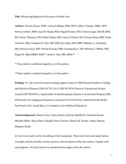 Monitoring Deployed AI Systems in Health Care