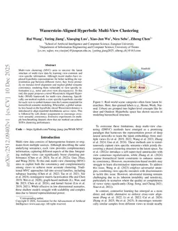 Wasserstein-Aligned Hyperbolic Multi-View Clustering