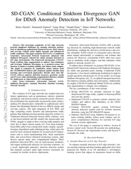 SD-CGAN: Conditional Sinkhorn Divergence GAN for DDoS Anomaly Detection in IoT Networks