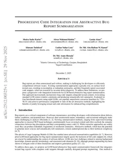 Progressive Code Integration for Abstractive Bug Report Summarization