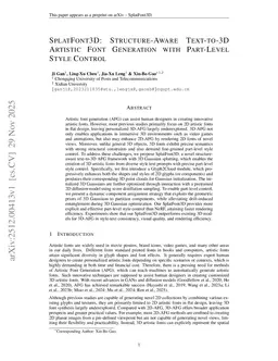 SplatFont3D: Structure-Aware Text-to-3D Artistic Font Generation with Part-Level Style Control