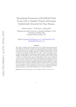 Recognizing Pneumonia in Real-World Chest X-rays with a Classifier Trained with Images Synthetically Generated by Nano Banana