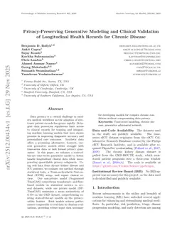 Privacy-Preserving Generative Modeling and Clinical Validation of Longitudinal Health Records for Chronic Disease