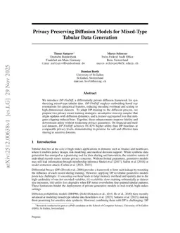 Privacy Preserving Diffusion Models for Mixed-Type Tabular Data Generation