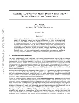 Realistic Handwritten Multi-Digit Writer (MDW) Number Recognition Challenges