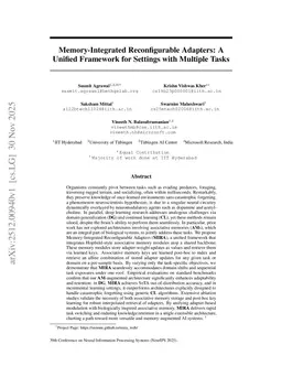 Memory-Integrated Reconfigurable Adapters: A Unified Framework for Settings with Multiple Tasks