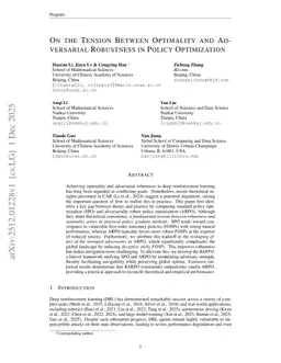 On the Tension Between Optimality and Adversarial Robustness in Policy Optimization