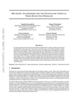 Heuristic algorithms for the stochastic critical node detection problem
