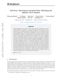 DiG-Flow: Discrepancy-Guided Flow Matching for Robust VLA Models