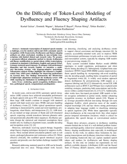 On the Difficulty of Token-Level Modeling of Dysfluency and Fluency Shaping Artifacts