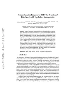 Feature Selection Empowered BERT for Detection of Hate Speech with Vocabulary Augmentation