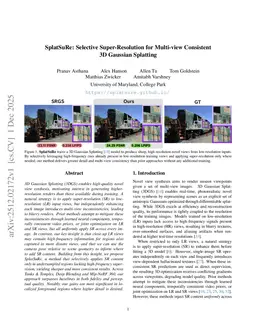 SplatSuRe: Selective Super-Resolution for Multi-view Consistent 3D Gaussian Splatting