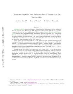 Characterizing Off-Chain Influence Proof Transaction Fee Mechanisms