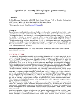 Equilibrium SAT based PQC: New aegis against quantum computing