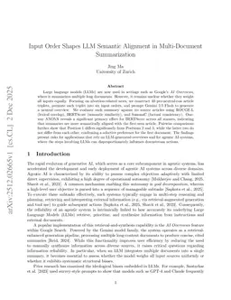 Input Order Shapes LLM Semantic Alignment in Multi-Document Summarization