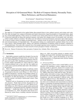 Perception of AI-Generated Music - The Role of Composer Identity, Personality Traits, Music Preferences, and Perceived Humanness