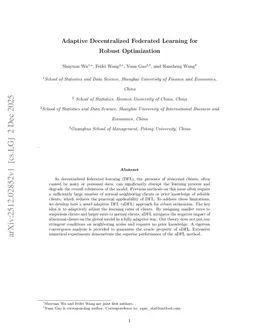 Adaptive Decentralized Federated Learning for Robust Optimization