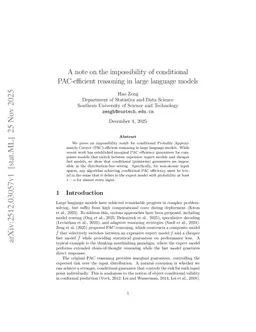A note on the impossibility of conditional PAC-efficient reasoning in large language models