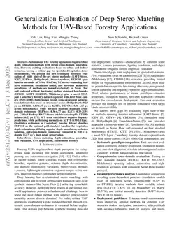 Generalization Evaluation of Deep Stereo Matching Methods for UAV-Based Forestry Applications