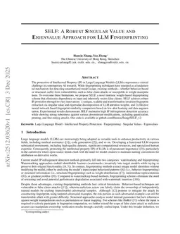SELF: A Robust Singular Value and Eigenvalue Approach for LLM Fingerprinting